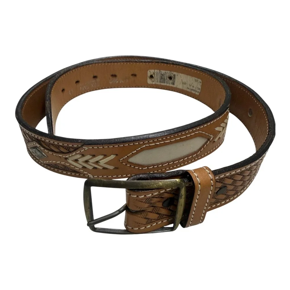 Tex Tan Western CowBasketweave Belt Mens 40 Brown Laced Leather USA Vintage‎